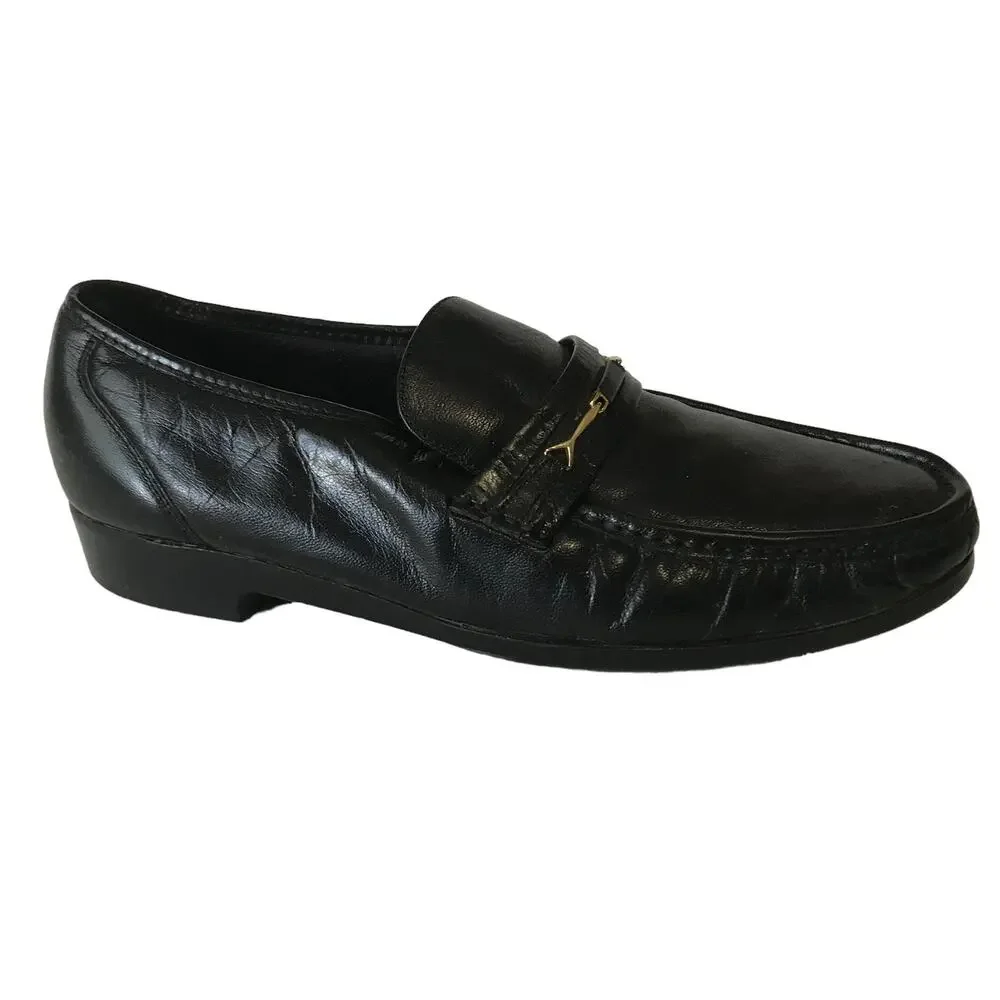 Florsheim FLS Black Leather Gold Buckle Slip On Horse Bit Loafer 11 D